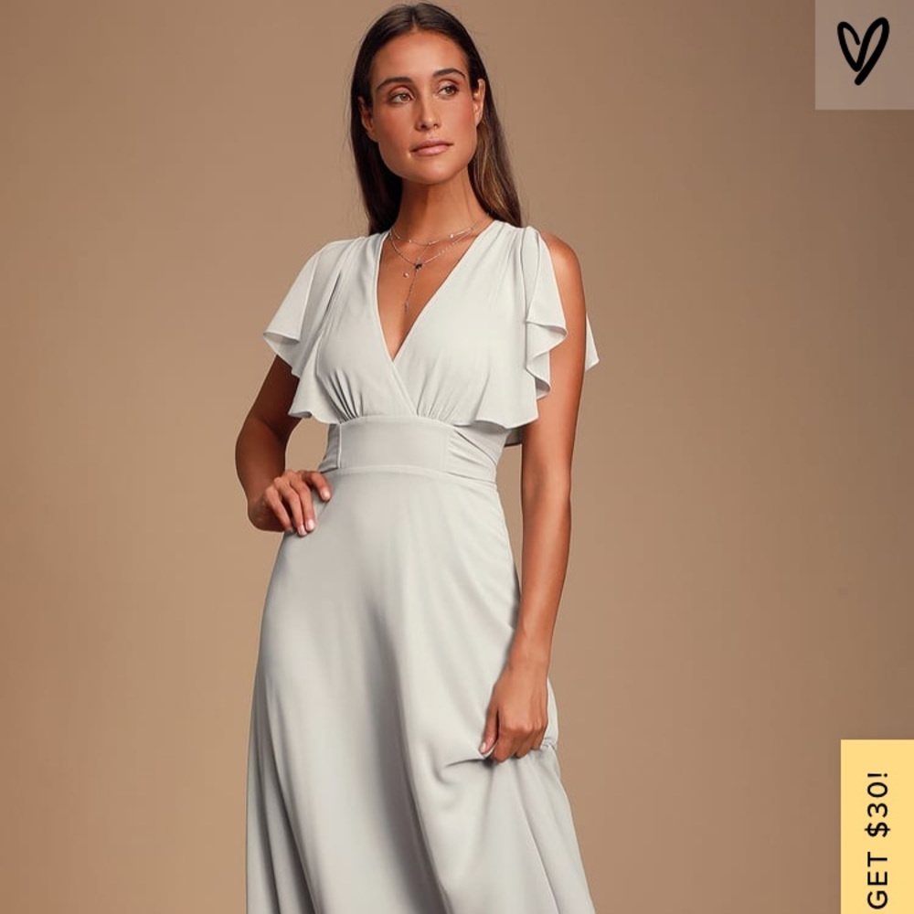 Dearly Loved Light Grey Flutter Sleeve Maxi Dress